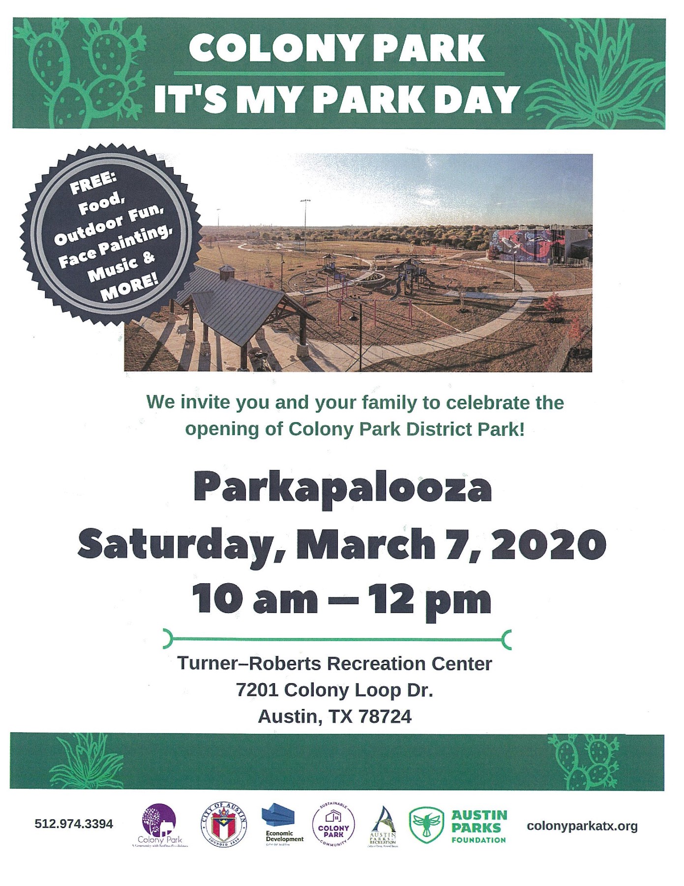 Join us March 7, 10am-12am for Parkapalooza at Colony Park