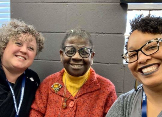 Pictured left to right: Dana Jean (Episcopal Church of the Transfiguration, Dallas), Dr. Catherine Meeks (Executive Director of the Absalom Jones Center for Racial Healing, Atlanta), and Simone Monique Barnes (St. James’ Episcopal Church, Austin)